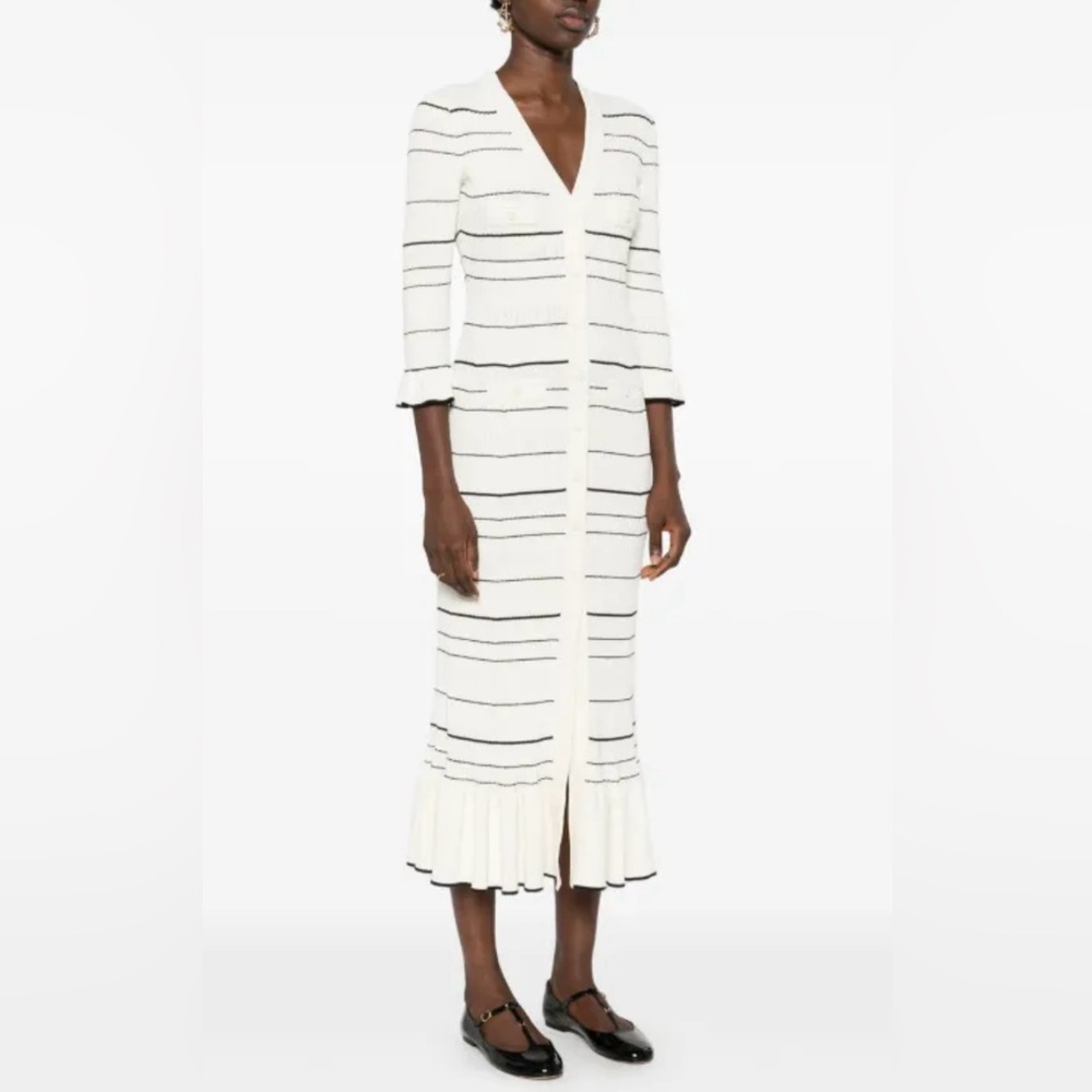 Sandro White and Black Striped Long Sleeve Dress